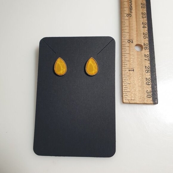 Yellow Teardrop Stud Earrings Elegant Gold Trim Resin Design Modern Style Gift - Picture 3 of 4